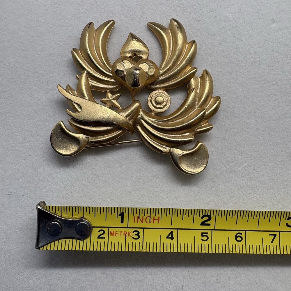 Brooch Gold Tone Flower‎ Heart Art Deco - Picture 4 of 5